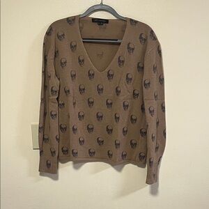 Zara Brown V-Neck Sweater with Skull Pattern